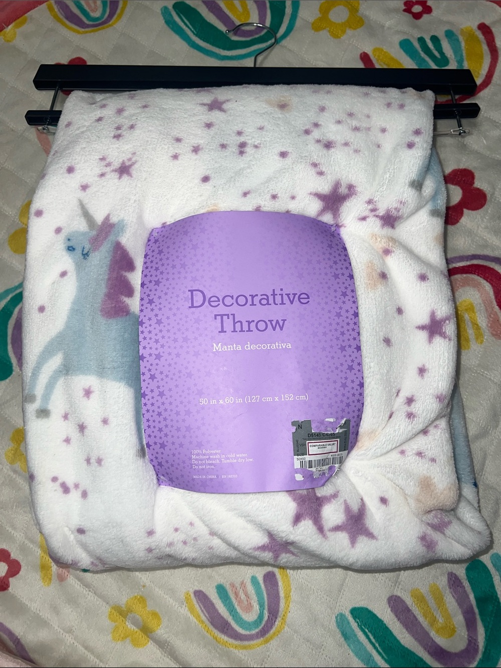 Decorative Unicorn Throw Blanket - Lavender and White
